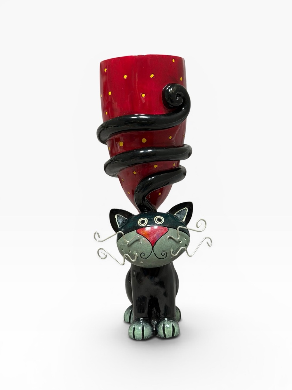 Vintage Y2K 2004 Michelle Allen Black Cat Vase Folk Art Quirky Eclectic Decor